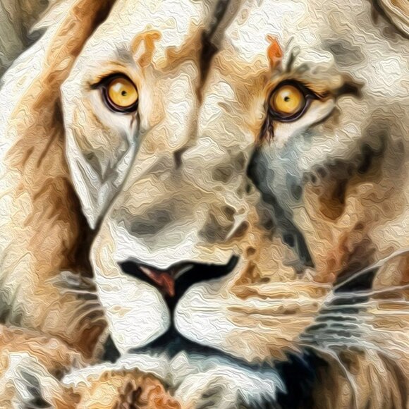 8x10 Lion Watercolor Gorgeous Oil Painting Print Animal Resting - Picture 4 of 5